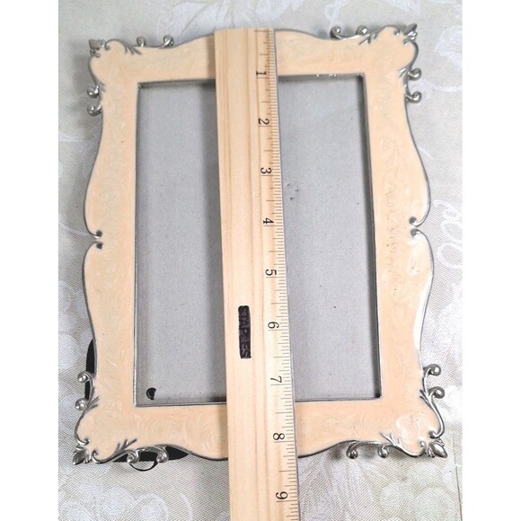 Vintage Scrolled Peachy Pink Stained Glass Photo Frame Pewter Trim 8.5"x6.5" - Picture 10 of 15